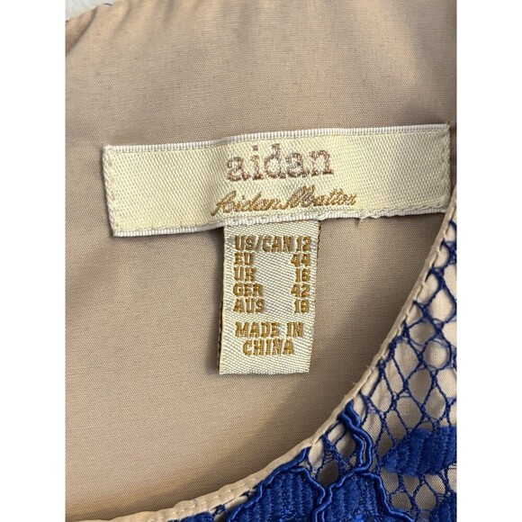 AIDAN MATTOX Blue Lace Fit/Flare Dress Women 12 Sleeveless Lined Cocktail Party - Picture 4 of 12